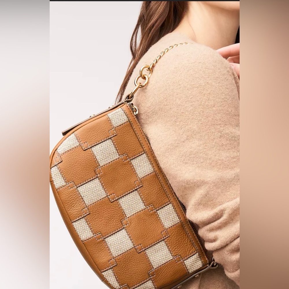 Fossil Tan and Cream Shoulder Bag